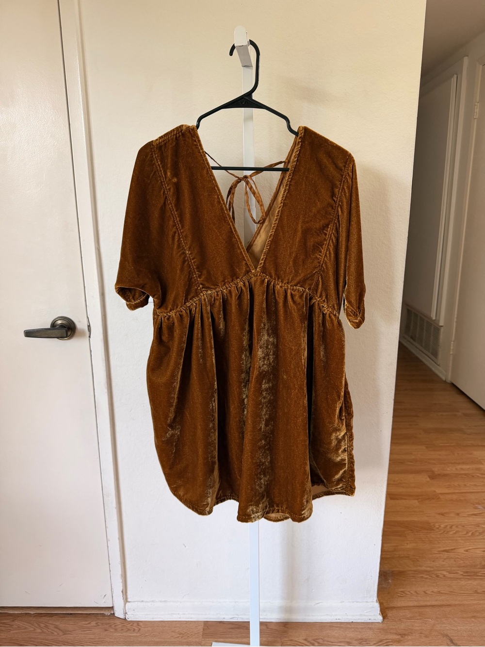 Free People Bronze Velvet Mini Dress with V-Neck